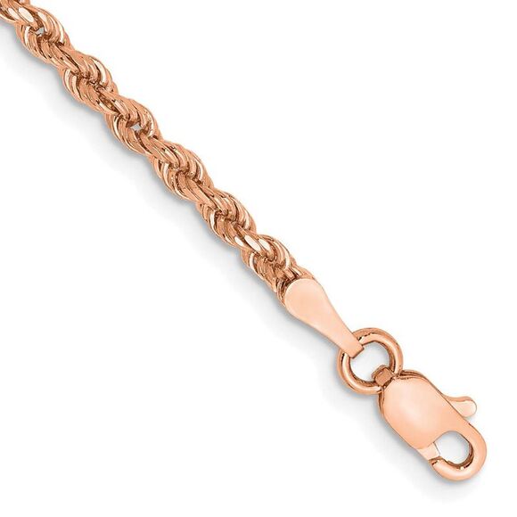 2.25mm 14K Rose Gold Handmade D/C Solid Rope Chain Bracelet 7 Inch